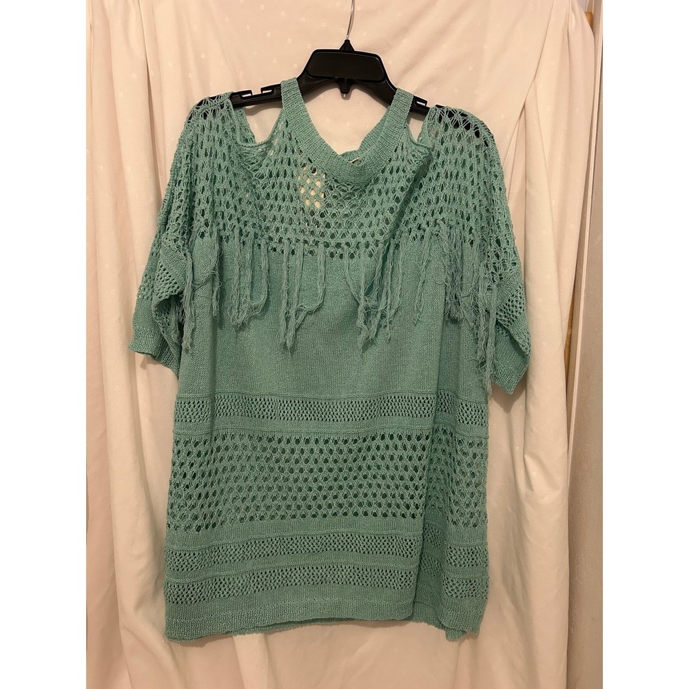 ANDTHEWHY Los Angeles Crochet Fringe Knit Top